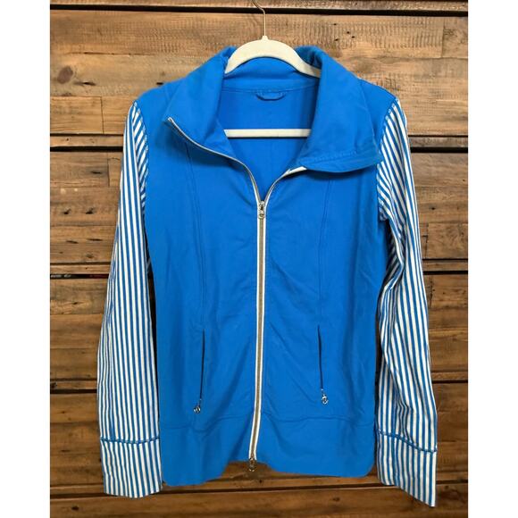 Lululemon Jackets & Blazers - Lululemon Jacket Women's SZ 8 Blue Striped Full Zip Track Activewear Lightweight